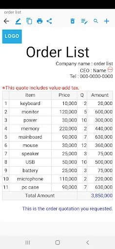 Order List  ( Invoice Quote )
