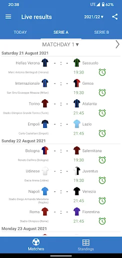 Live Scores for Serie A Italy