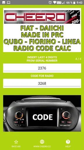 RADIO CODE for FIAT DAIICHI