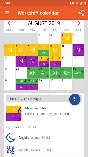 Work Shift Shedule - Calendar