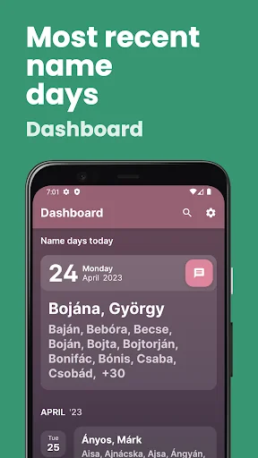 Name day calendar