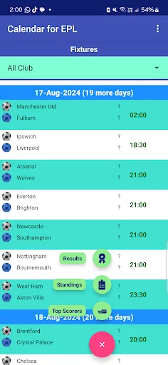 Calendar for EPL