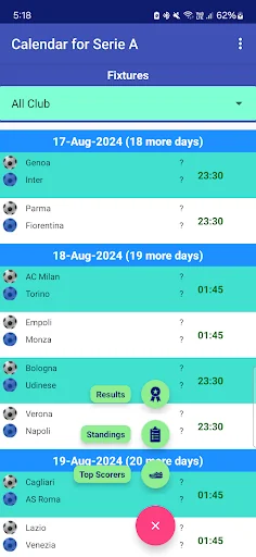 Calendar for Serie A