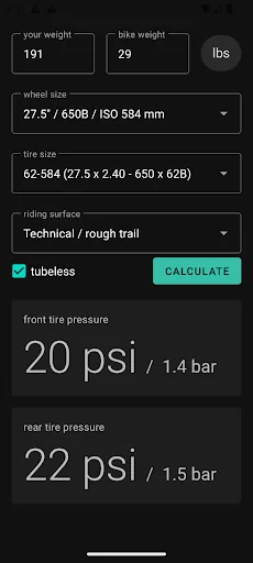 Bike Tire Pressure Calculator
