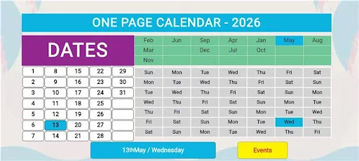 2026 One page calendar