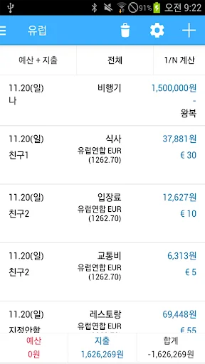 여행 비용 가계부 1/N